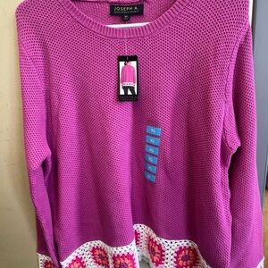 Joseph Women's Pink Knit Sweater with Crochet Hem